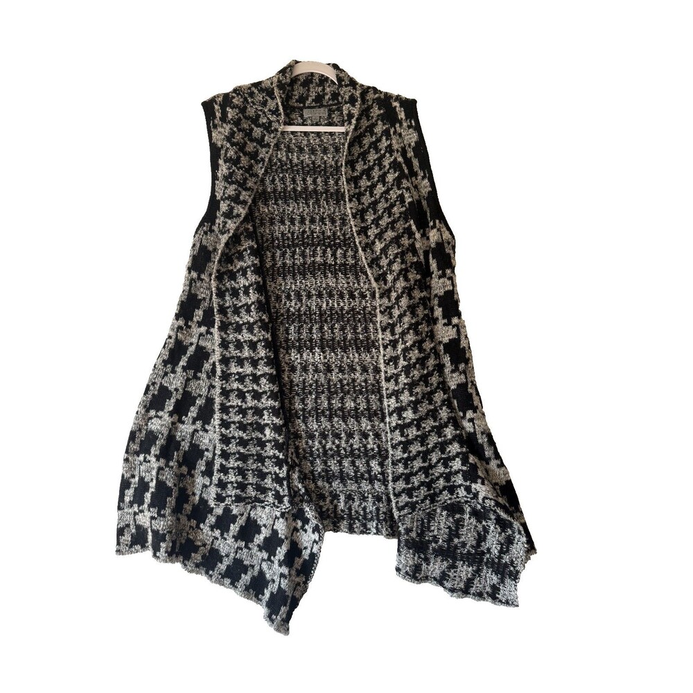 Joseph A Women's Knit Lightweight Vest Cardigan Fringed XL Black and White